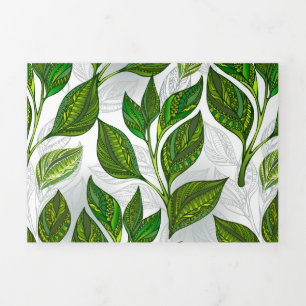 Seamless Pattern with Green Tea Leaves Tri-Fold Program