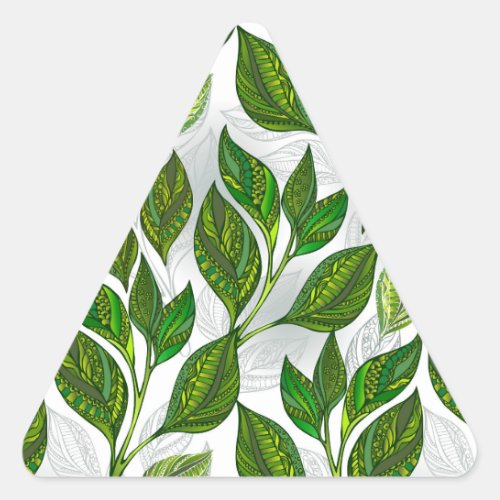 Seamless Pattern with Green Tea Leaves Triangle Sticker