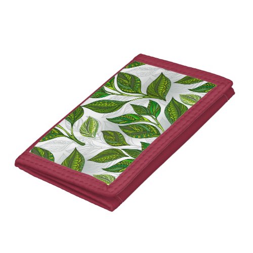 Seamless Pattern with Green Tea Leaves Trifold Wallet