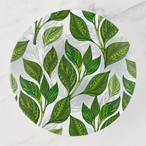 Seamless Pattern with Green Tea Leaves Trinket Tray