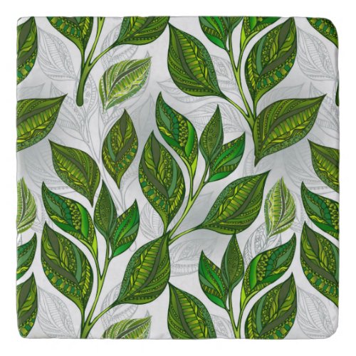 Seamless Pattern with Green Tea Leaves Trivet