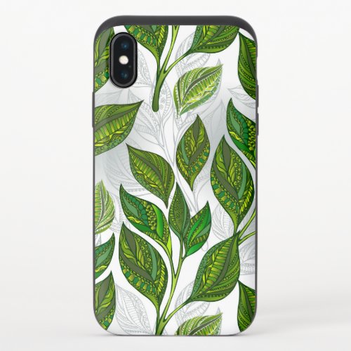Seamless Pattern with Green Tea Leaves iPhone XS Slider Case
