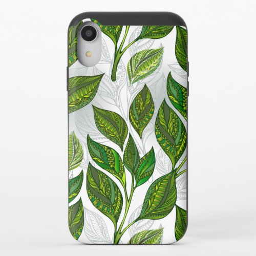 Seamless Pattern with Green Tea Leaves iPhone XR Slider Case