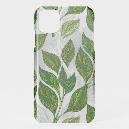 Seamless Pattern with Green Tea Leaves iPhone 11 Case