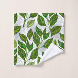 Seamless Pattern with Green Tea Leaves Wash Cloth