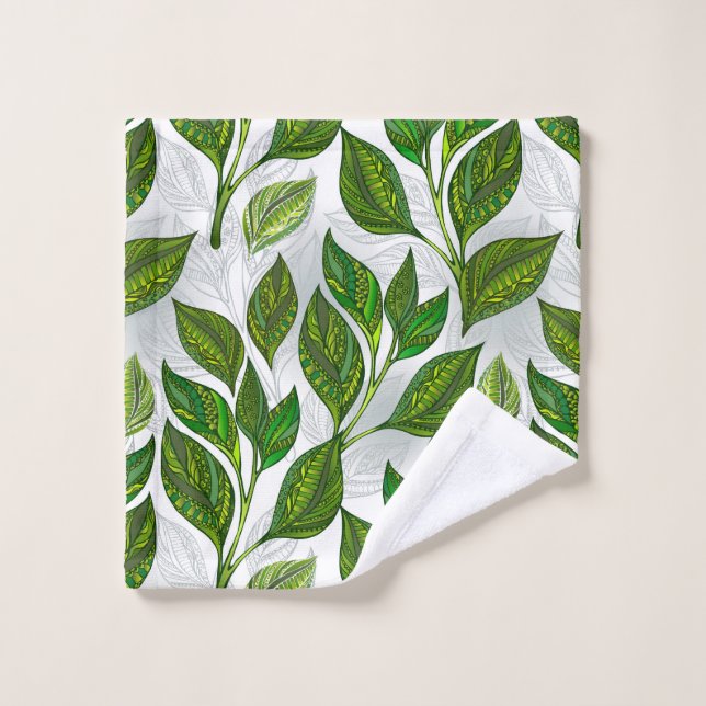 Seamless Pattern with Green Tea Leaves Wash Cloth (Wash Cloth)