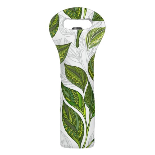 Seamless Pattern with Green Tea Leaves Wine Bag