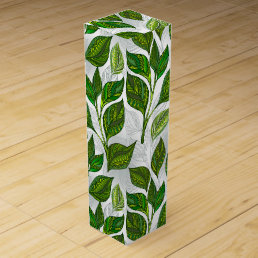 Seamless Pattern with Green Tea Leaves Wine Box