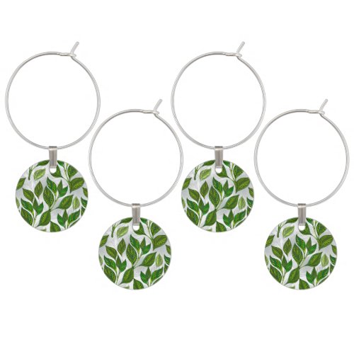 Seamless Pattern with Green Tea Leaves Wine Charm