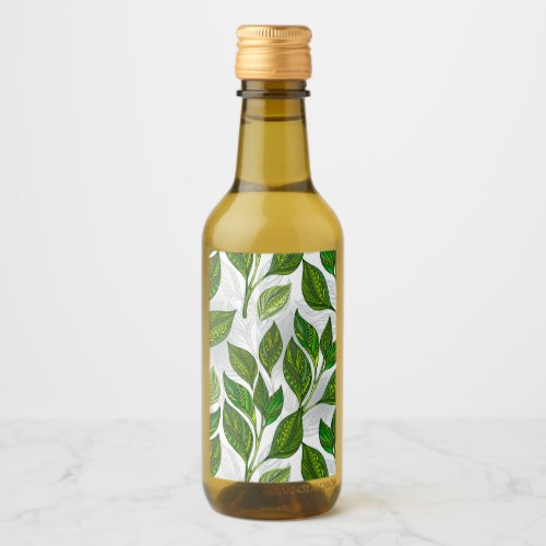 Seamless Pattern with Green Tea Leaves Wine Label