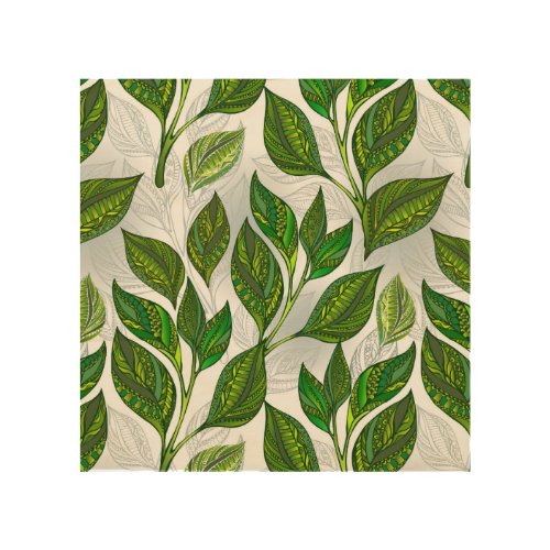 Seamless Pattern with Green Tea Leaves Wood Wall Art