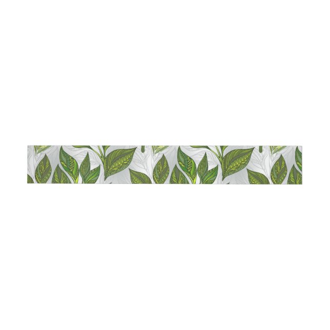 Seamless Pattern with Green Tea Leaves Wrap Around Address Label (Individual)