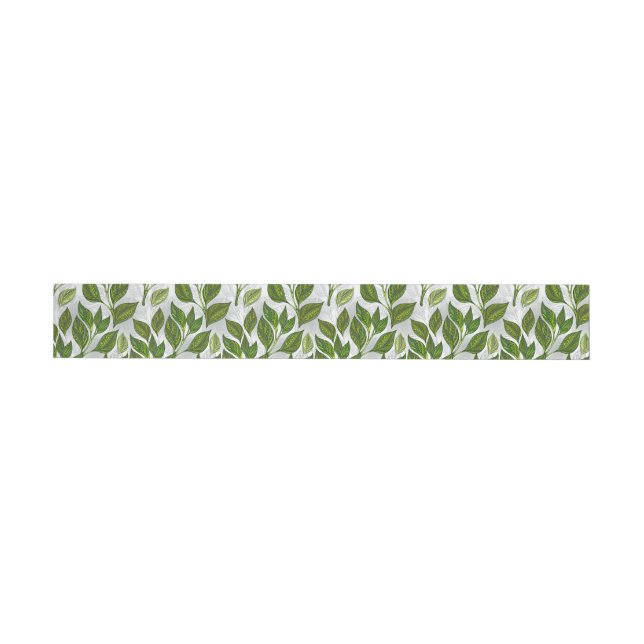 Seamless Pattern with Green Tea Leaves Wrap Around Label (Individual)