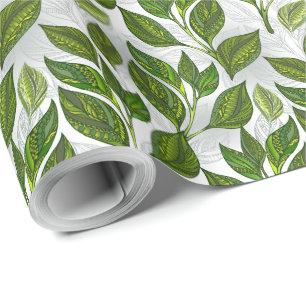Seamless Pattern with Green Tea Leaves Wrapping Paper