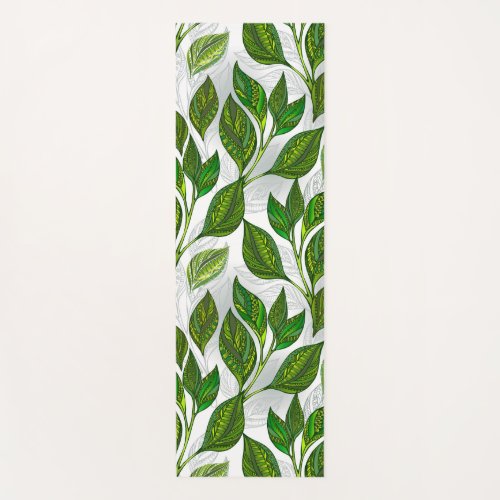 Seamless Pattern with Green Tea Leaves Yoga Mat