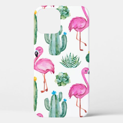 Seamless pattern with green watercolor cactus suc iPhone 12 case