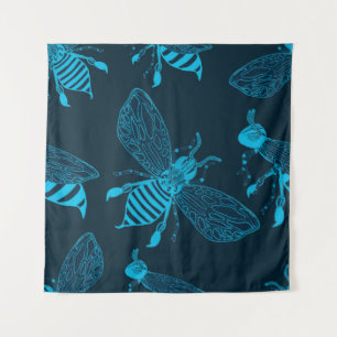 Seamless pattern with hand drawn bees. Fashion ill Tapestry