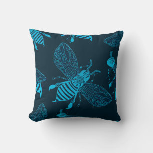 Seamless pattern with hand drawn bees. Fashion ill Throw Pillow