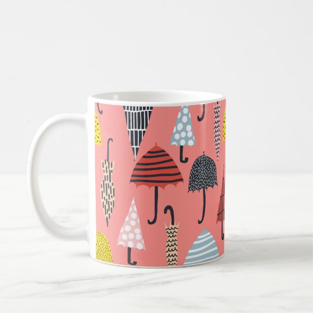 Seamless pattern with hand drawn colorful umbrella coffee mug (Left)