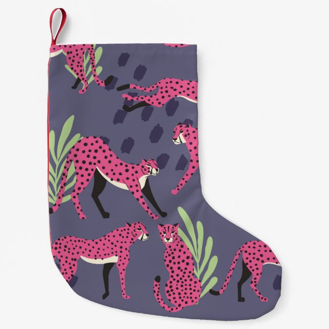 Seamless pattern with hand drawn exotic big cat pi small christmas stocking (Front)