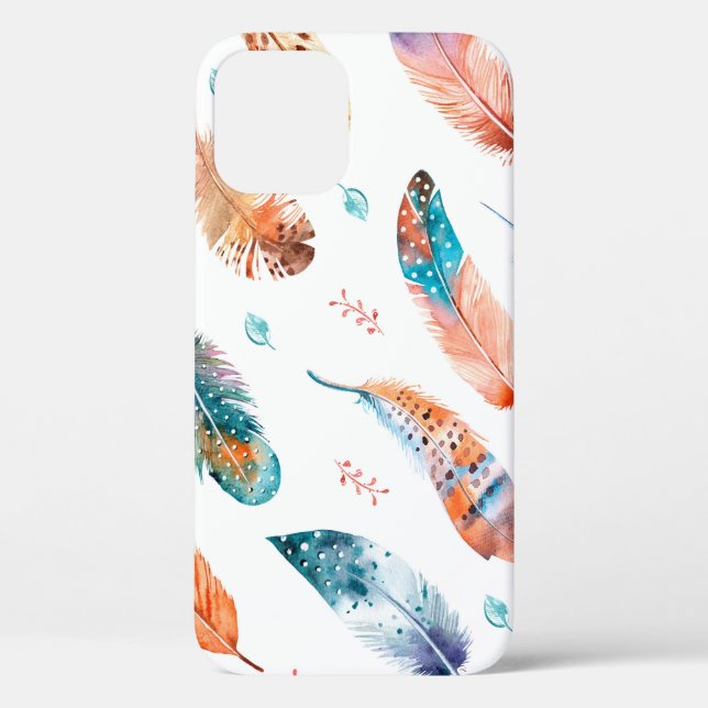 Seamless pattern with hand drawn feathers on white Case-Mate iPhone case (Back)