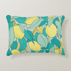 seamless pattern with hand drawn lemon garden accent pillow