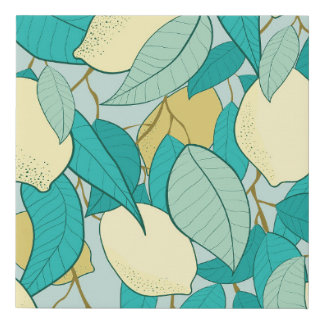 seamless pattern with hand drawn lemon garden faux canvas print