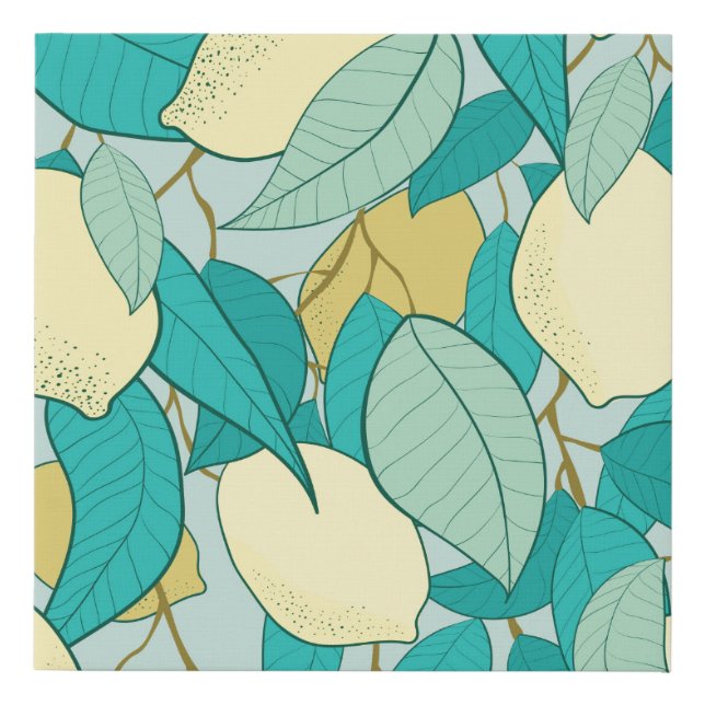 seamless pattern with hand drawn lemon garden faux canvas print (Front)
