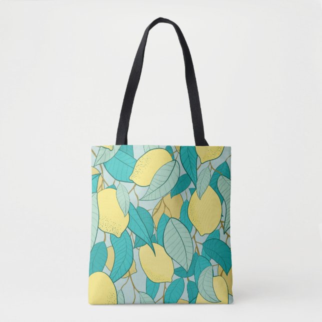 seamless pattern with hand drawn lemon garden tote bag (Front)