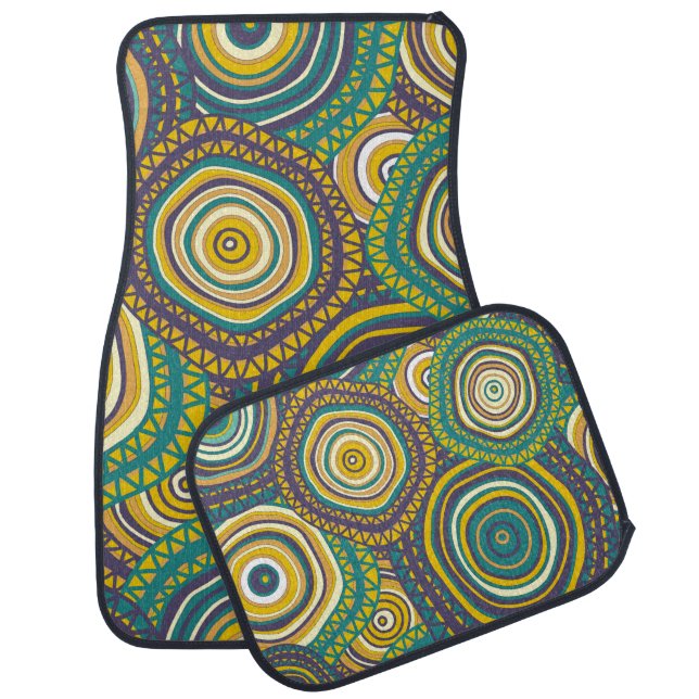 Seamless pattern with hand drawn ornamental circle car floor mat (Set)