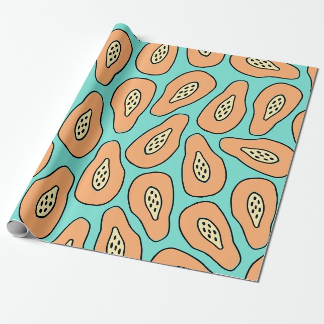 Seamless pattern with hand drawn papayas.  wrapping paper (Unrolled)