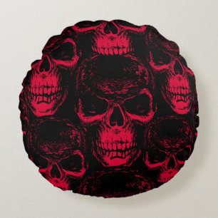 Seamless pattern with hand-drawn sinister human sk round pillow