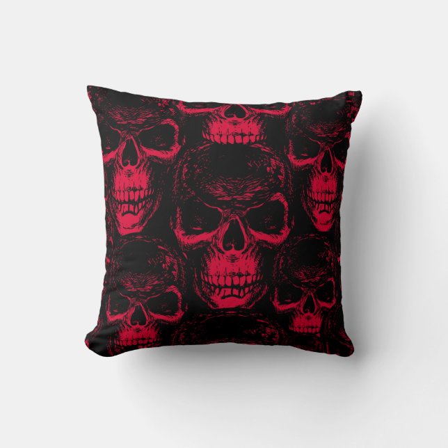 Seamless pattern with hand-drawn sinister human sk throw pillow (Front)