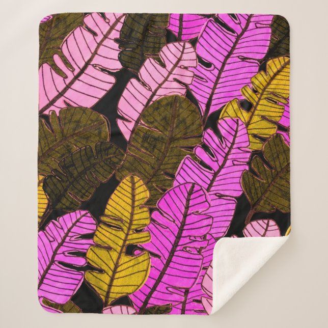 Seamless pattern with hand drawn tropical leaves.  sherpa blanket (Front)