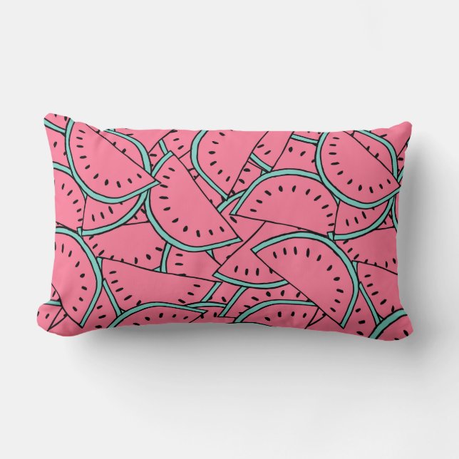 Seamless pattern with hand drawn watermelons.  lumbar pillow (Front)