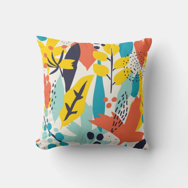 Seamless pattern with hand painted flowers and lea throw pillow (Front)