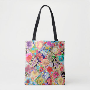Seamless pattern with hand sketched lemon branches tote bag