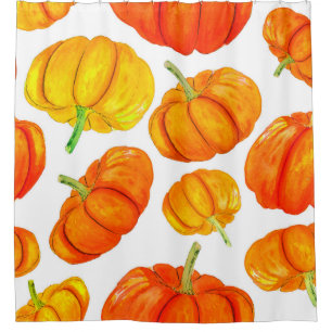 Seamless pattern with handdrawn watercolor orange shower curtain