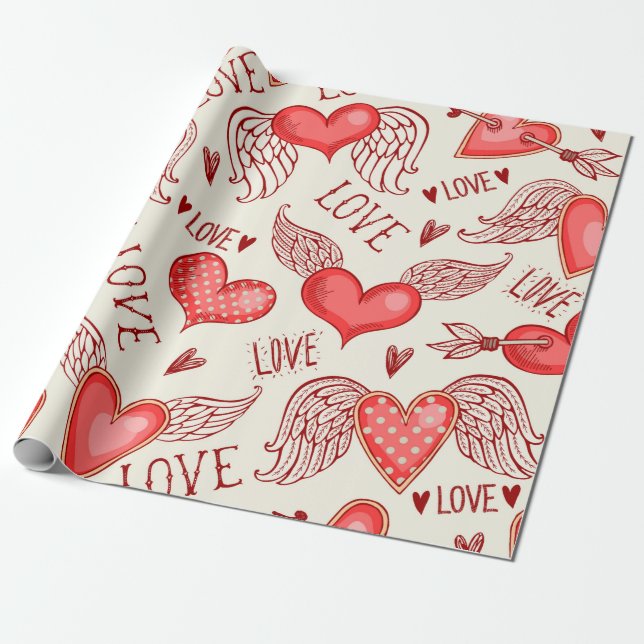 Seamless pattern with hearts. Happy Valentine's Da Wrapping Paper (Unrolled)