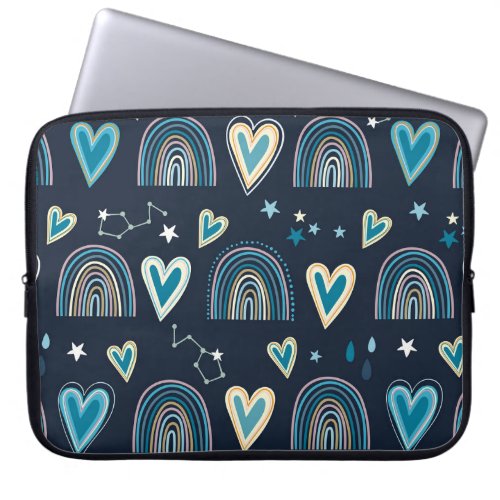 Seamless pattern with hearts rainbows and celesti laptop sleeve