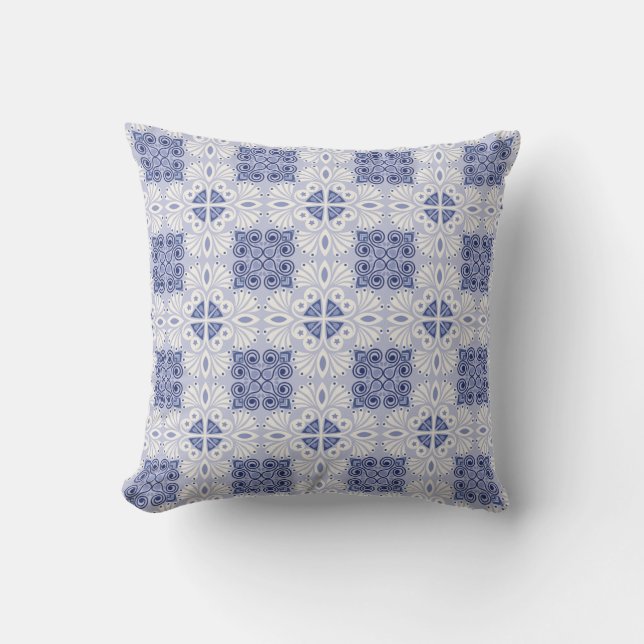 Seamless pattern with intricate blue and white throw pillow (Front)