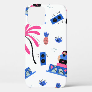 Seamless pattern with joyful dj palm trees pineapp iPhone 12 case