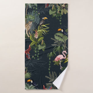 Seamless pattern with jungle animals, flowers and bath towel
