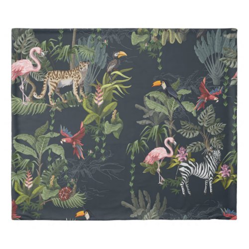 Seamless pattern with jungle animals flowers and  duvet cover