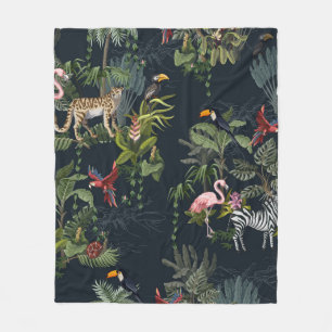 Seamless pattern with jungle animals, flowers and  fleece blanket