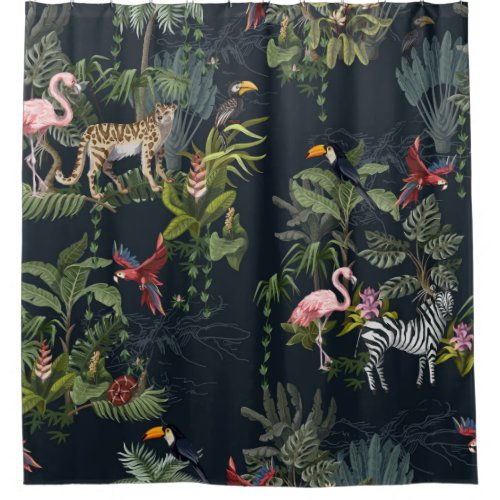 Seamless pattern with jungle animals flowers and  shower curtain