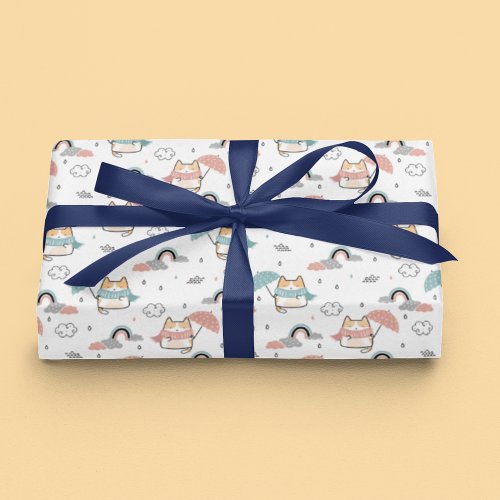 Seamless Pattern with Kawaii Cute Cat Wrapping Paper