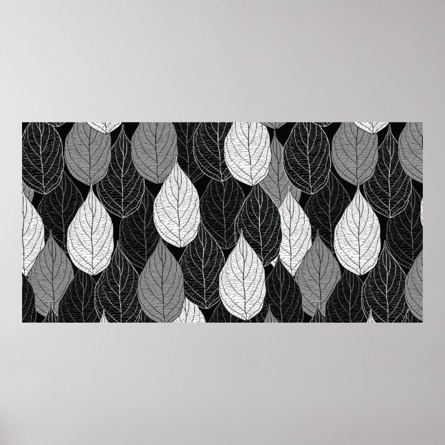 Seamless pattern with leaves. Hand-drawn monochrom Poster (Front)