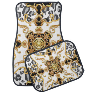 Seamless pattern with leopard skin and golden baro car floor mat
