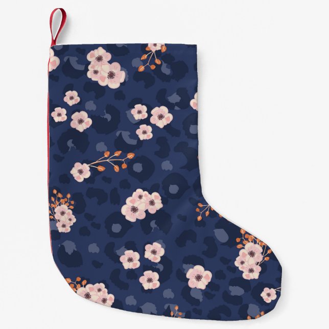 Seamless pattern with leopard skin and pink small  christmas stocking (Front)